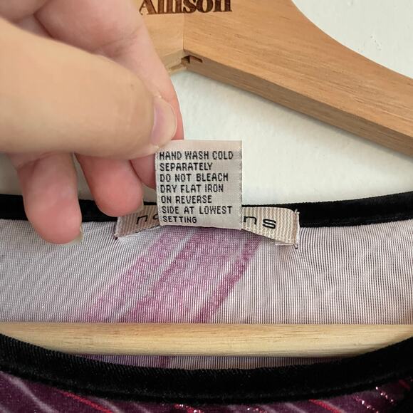 VTG Y2K Pink Metallic Velvet Long Sleeve Bow Neckline SZ SMALL Clueless 90s EUC - Picture 6 of 10